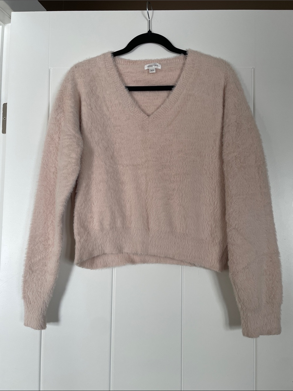 Soft V-Neck Fuzzy Sweater in Blush Pink